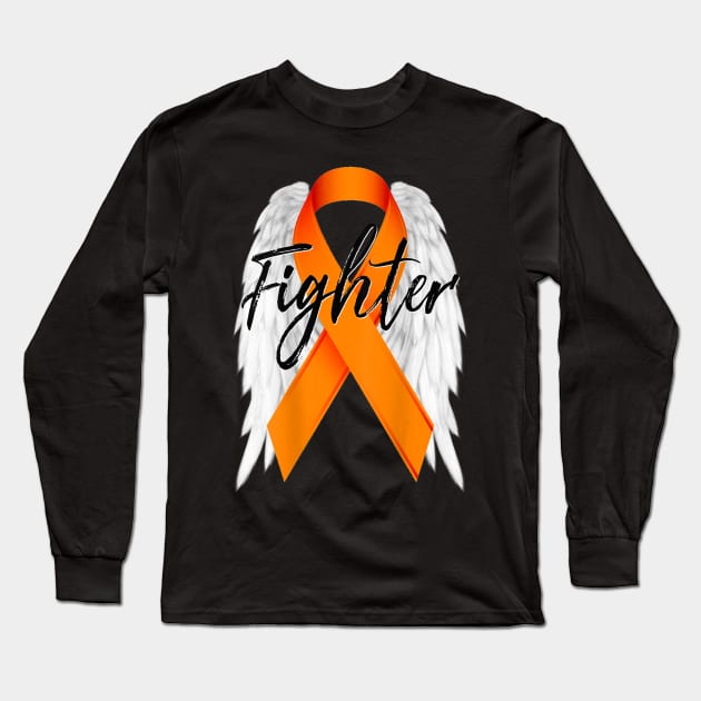 Leukemia Cancer Shirt Survivor Fighter Wings Orange Ribbon Long Sleeve T-Shirt by mazurprop